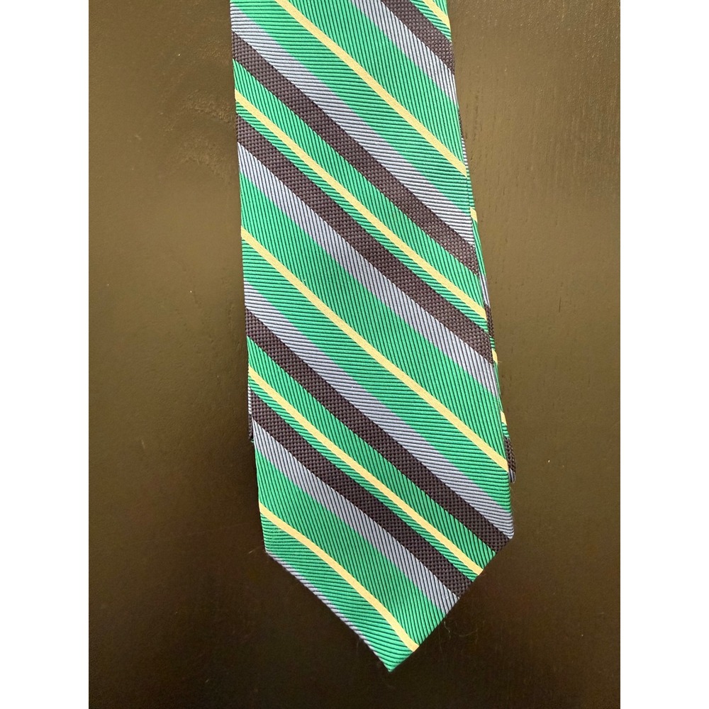 Brooks Brothers 346 Men's 3.5" Striped Tie OS Green Pure Silk Necktie Resortwear